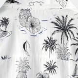 White Aloha Short Sleeve Cotton Shirt with Tropical Pineapple and Palm Pattern for Men