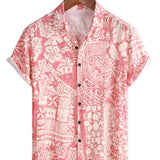 Short Sleeve Cotton Hawaiian Shirt with Floral Pattern Pink for Men