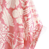 Short Sleeve Cotton Hawaiian Shirt with Floral Pattern Pink for Men