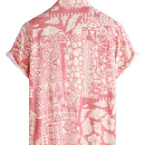 Short Sleeve Cotton Hawaiian Shirt with Floral Pattern Pink for Men