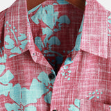 Cotton Hawaiian Style Short Sleeve Shirt for Men in Red Floral Pattern