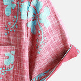 Cotton Hawaiian Style Short Sleeve Shirt for Men in Red Floral Pattern
