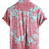 Cotton Hawaiian Style Short Sleeve Shirt for Men in Red Floral Pattern