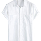 Short Sleeve Cotton Shirt with Chest Pockets for Men