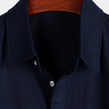 Short Sleeve Cotton Shirt with Chest Pockets in Solid Color