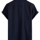 Short Sleeve Cotton Shirt with Chest Pockets in Solid Color