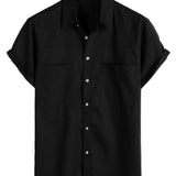 Short Sleeve Cotton Shirt with Chest Pockets in Solid Color for Men