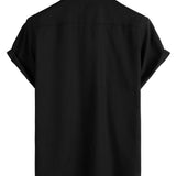 Short Sleeve Cotton Shirt with Chest Pockets in Solid Color for Men
