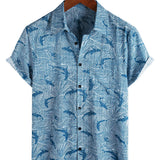Men's Short Sleeve Cotton Hawaiian Shirt for Summer Ocean Shark
