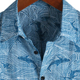 Men's Short Sleeve Cotton Hawaiian Shirt for Summer Ocean Shark