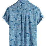 Men's Short Sleeve Cotton Hawaiian Shirt for Summer Ocean Shark