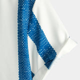Men's Casual Short Sleeve Shirt in Blue Vertical Stripes with Vintage Cotton