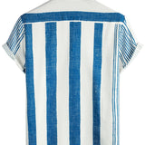 Men's Casual Short Sleeve Shirt in Blue Vertical Stripes with Vintage Cotton
