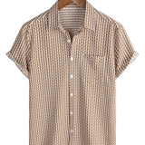 Men's Cotton Vacation Shirt Short Sleeve in Khaki Color with Buttons