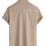 Men's Cotton Vacation Shirt Short Sleeve in Khaki Color with Buttons