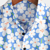 Summer Men's Cotton Shirt in Floral Print, Casual, Pencil Fit, Short Sleeve, Light Blue