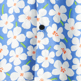Summer Men's Cotton Shirt in Floral Print, Casual, Pencil Fit, Short Sleeve, Light Blue