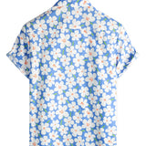 Summer Men's Cotton Shirt in Floral Print, Casual, Pencil Fit, Short Sleeve, Light Blue