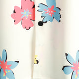 White Short Sleeve Cotton Shirt with Summer Floral Pattern for Men
