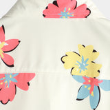 White Short Sleeve Cotton Shirt with Summer Floral Pattern for Men