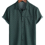 Men's Cotton Vacation Shirt Short Sleeve Green with Buttons