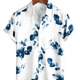Men's Summer Shirt with Floral Pattern in Cotton with Short Sleeves