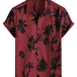 Short Sleeve Cotton Shirt with Palm Pattern for Men