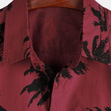 Short Sleeve Cotton Shirt with Palm Pattern for Men