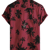 Short Sleeve Cotton Shirt with Palm Pattern for Men