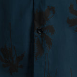 Men's Hawaiian Style Short Sleeve Cotton Shirt with Palm Print, Navy Blue
