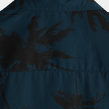 Men's Hawaiian Style Short Sleeve Cotton Shirt with Palm Print, Navy Blue