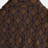 Short Sleeve Cotton Shirt with Pocket in Retro Geometric Pattern in Brown for Men