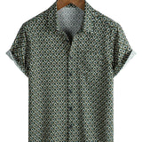 Casual Short Sleeve Shirt with Geometric Pattern for Men
