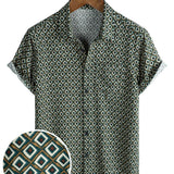 Casual Short Sleeve Shirt with Geometric Pattern for Men