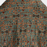 Men's Vintage Cotton Shirt with 70s Paisley Pattern and Brown Buttons in Boho Retro Tribal Style, Short Sleeve