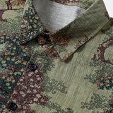 Men's Casual Short Sleeve Vintage Style Shirt in Green with Woodland Pattern