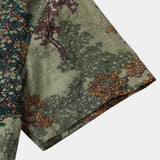 Men's Casual Short Sleeve Vintage Style Shirt in Green with Woodland Pattern