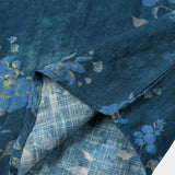 Casual Short Sleeve Cotton Shirt with Watercolor Floral Pattern in Blue for Men