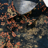 Casual Short Sleeve Cotton Shirt with Abstract Floral Pattern in Navy Color for Men