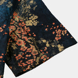 Casual Short Sleeve Cotton Shirt with Abstract Floral Pattern in Navy Color for Men
