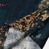 Casual Short Sleeve Cotton Shirt with Abstract Floral Pattern in Navy Color for Men