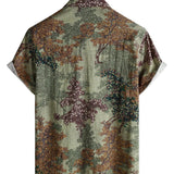 Men's Casual Short Sleeve Vintage Style Shirt in Green with Woodland Pattern