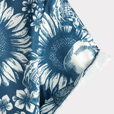 Hawaiian Cotton Shirt with Skull Shaped Sunflower Buttons for Men, Short Sleeve, Blue, Rock and Roll