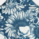 Hawaiian Cotton Shirt with Skull Shaped Sunflower Buttons for Men, Short Sleeve, Blue, Rock and Roll