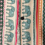 Green Short Sleeve Cotton Shirt with Elephant Stripe Pattern for Men