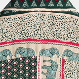 Green Short Sleeve Cotton Shirt with Elephant Stripe Pattern for Men