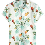 Hawaiian Pattern Pineapple Cotton Beach Shirt for Men, Short Sleeve and Buttons
