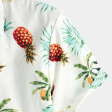 Hawaiian Pattern Pineapple Cotton Beach Shirt for Men, Short Sleeve and Buttons