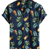 Hawaiian Short Sleeve Cotton Shirt with Pineapple Pattern for Men