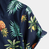 Hawaiian Short Sleeve Cotton Shirt with Pineapple Pattern for Men